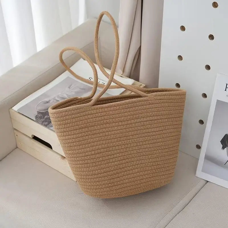 Bolsa de Paja Ligera con Asa, Bolso de Almacenamiento Portátil para Playa y Compras, Resistente al Sol, Accesorio de Verano