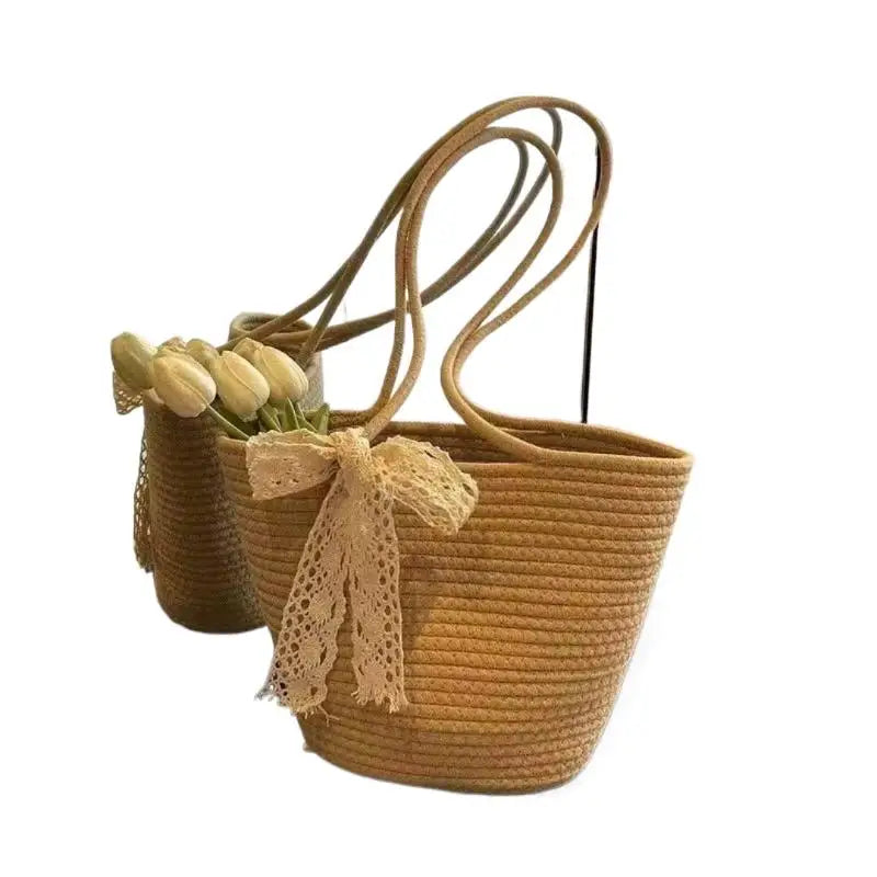 Bolsa de Paja Ligera con Asa, Bolso de Almacenamiento Portátil para Playa y Compras, Resistente al Sol, Accesorio de Verano